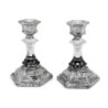 Glass and Sterling Silver-Plated Shabbat Candlesticks with Wide Base