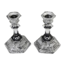 Glass and Sterling Silver-Plated Shabbat Candlesticks with Wide Base