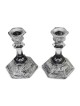 Glass and Sterling Silver-Plated Shabbat Candlesticks with Wide Base