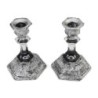 Glass and Sterling Silver-Plated Shabbat Candlesticks with Wide Base
