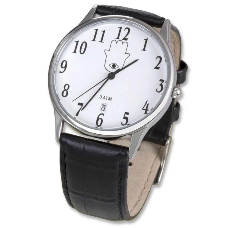 Hamsa Watch with Black Leather Strap by Adi - Unisex