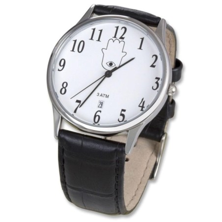 Hamsa Watch with Black Leather Strap by Adi - Unisex