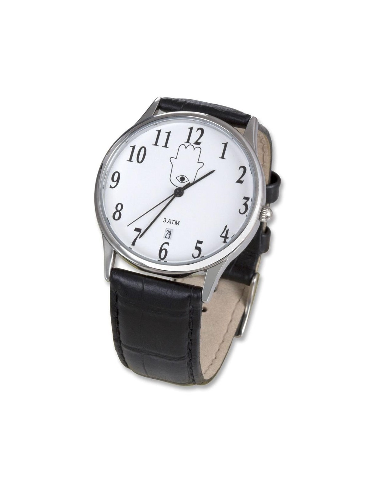 Hamsa Watch with Black Leather Strap by Adi - Unisex