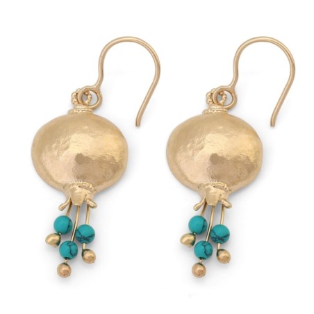 Gold Plated Pomegranate Earrings with Dangling Stones