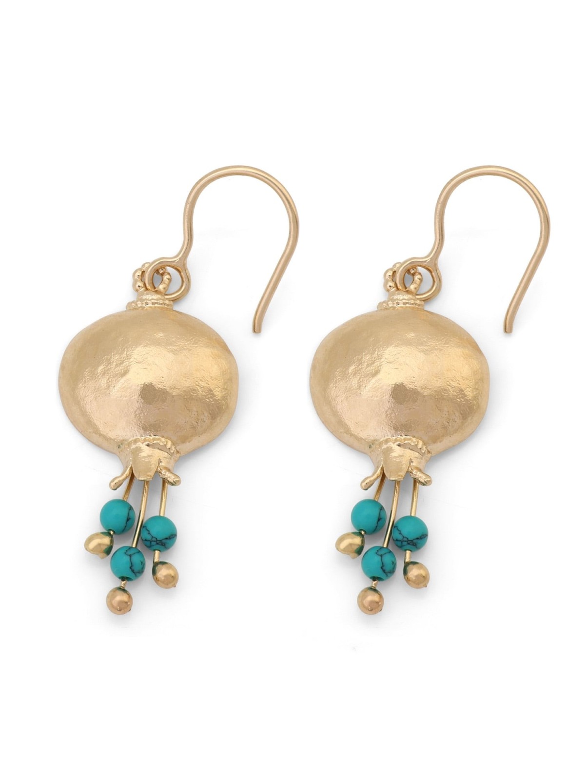 Gold Plated Pomegranate Earrings with Dangling Stones