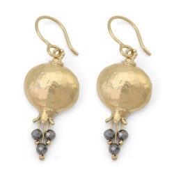 Gold Plated Pomegranate Earrings with Dangling Stones