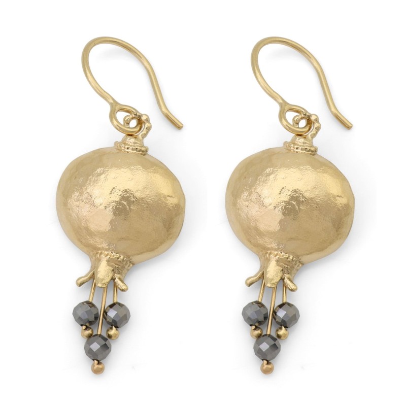 Gold Plated Pomegranate Earrings with Dangling Stones