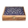 Blue Flowers: Olive Wood & Armenian Ceramic Jewelry Box