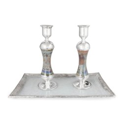 Handmade Variegated Glass and Sterling Silver-Plated Shabbat Candlesti