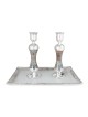 Handmade Variegated Glass and Sterling Silver-Plated Shabbat Candlesti