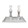 Handmade Variegated Glass and Sterling Silver-Plated Shabbat Candlesti