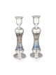 Handmade Variegated Glass and Sterling Silver-Plated Shabbat Candlesti