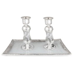 Handcrafted White Glass and Sterling Silver-Plated Shabbat Candlestick