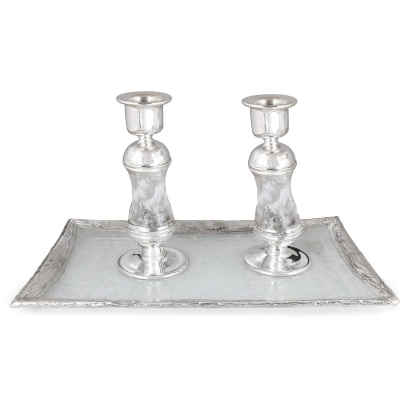 Handcrafted White Glass and Sterling Silver-Plated Shabbat Candlestick