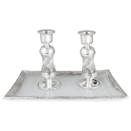 Handcrafted White Glass and Sterling Silver-Plated Shabbat Candlestick