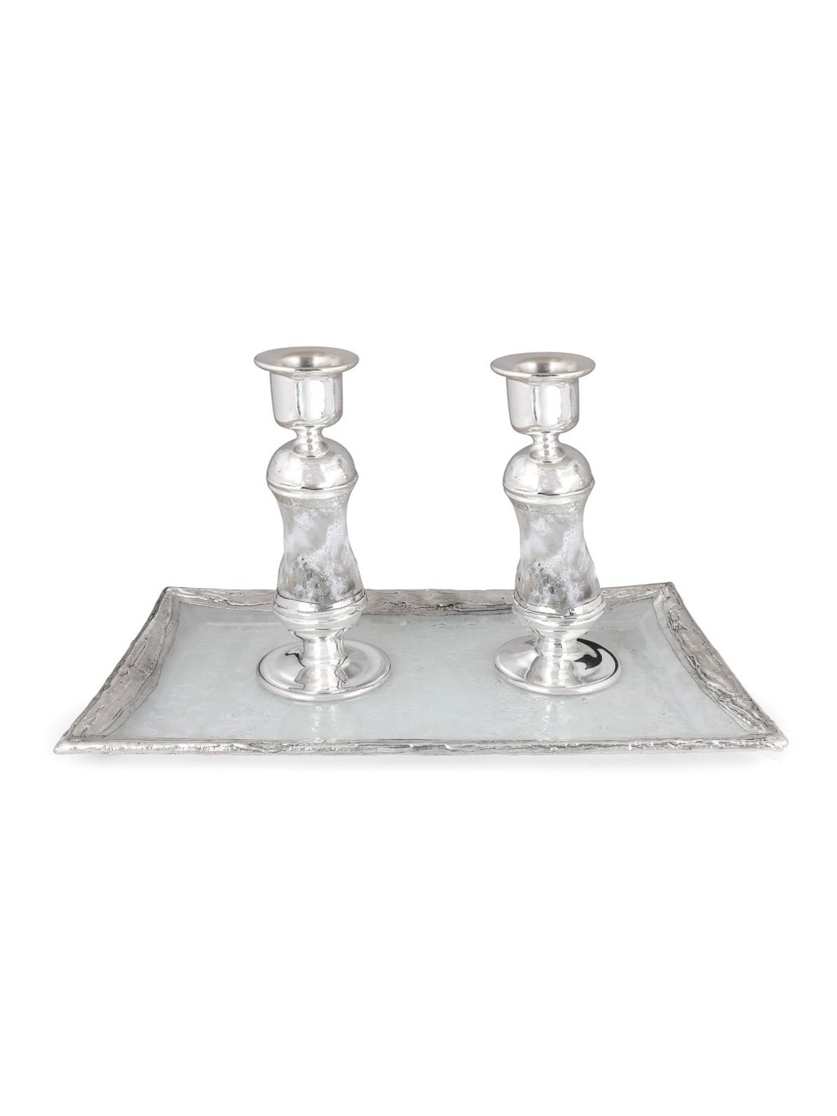 Handcrafted White Glass and Sterling Silver-Plated Shabbat Candlestick