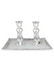 Handcrafted White Glass and Sterling Silver-Plated Shabbat Candlestick