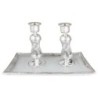 Handcrafted White Glass and Sterling Silver-Plated Shabbat Candlestick