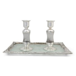Handcrafted White Glass and Sterling Silver-Plated Shabbat Candlestick