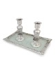 Handcrafted White Glass and Sterling Silver-Plated Shabbat Candlestick
