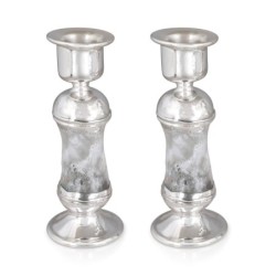 Handcrafted White Glass and Sterling Silver-Plated Shabbat Candlestick