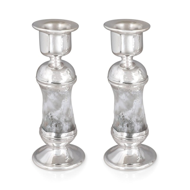 Handcrafted White Glass and Sterling Silver-Plated Shabbat Candlestick