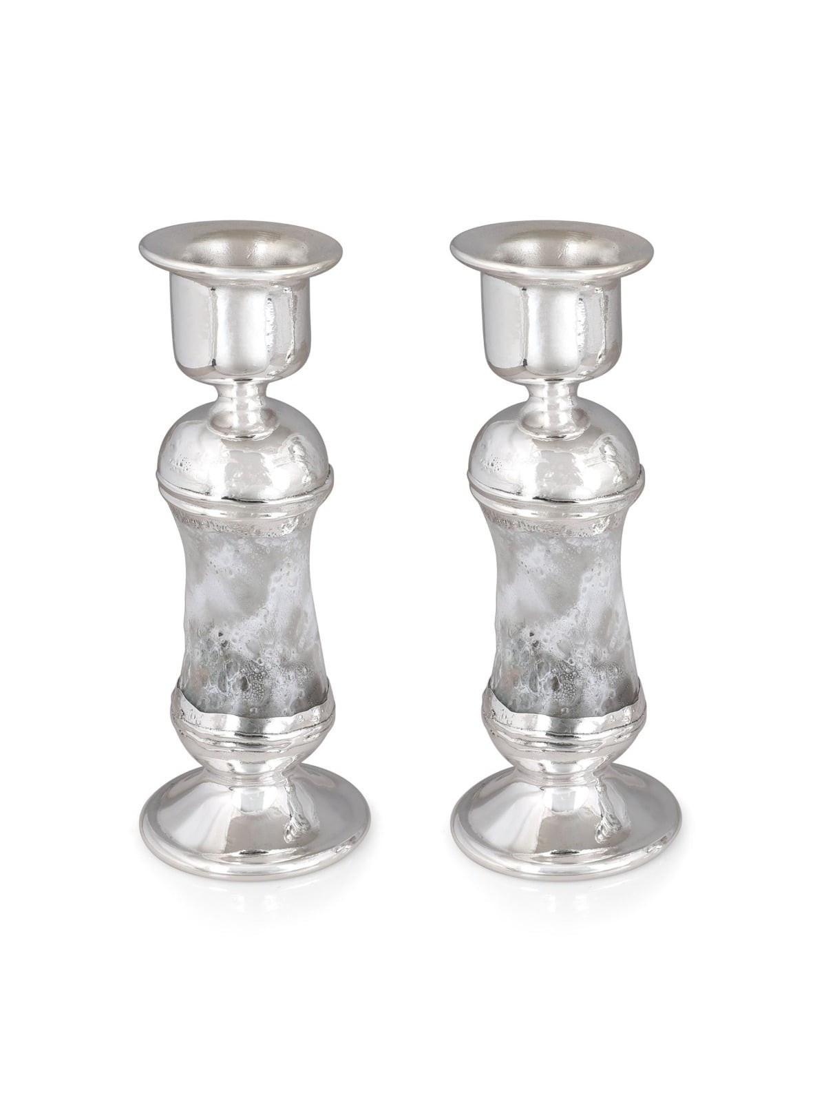 Handcrafted White Glass and Sterling Silver-Plated Shabbat Candlestick
