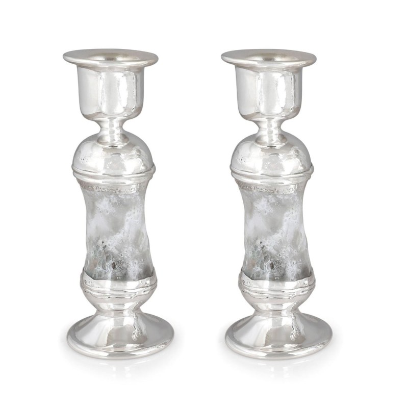 Handcrafted White Glass and Sterling Silver-Plated Shabbat Candlestick