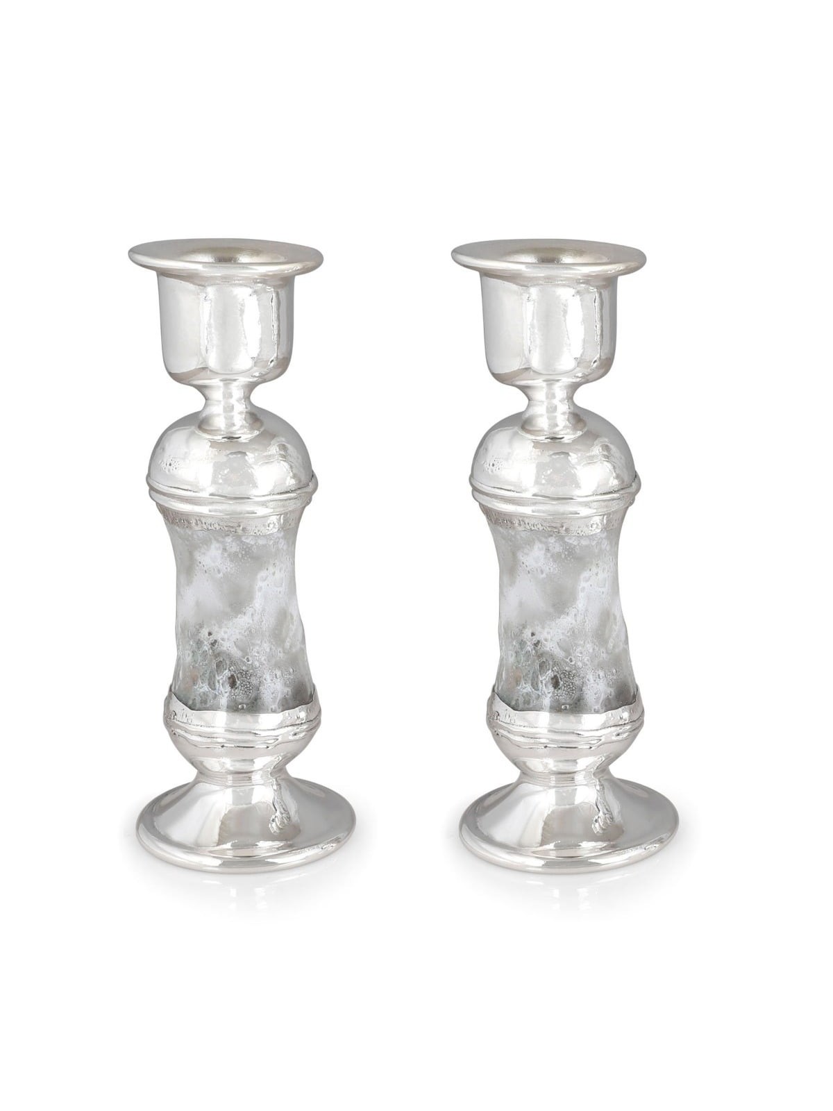 Handcrafted White Glass and Sterling Silver-Plated Shabbat Candlestick