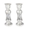 Handcrafted White Glass and Sterling Silver-Plated Shabbat Candlestick