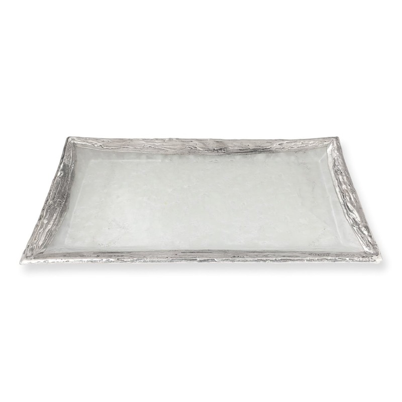 Handcrafted White Glass and Sterling Silver-Plated Shabbat Candlestick