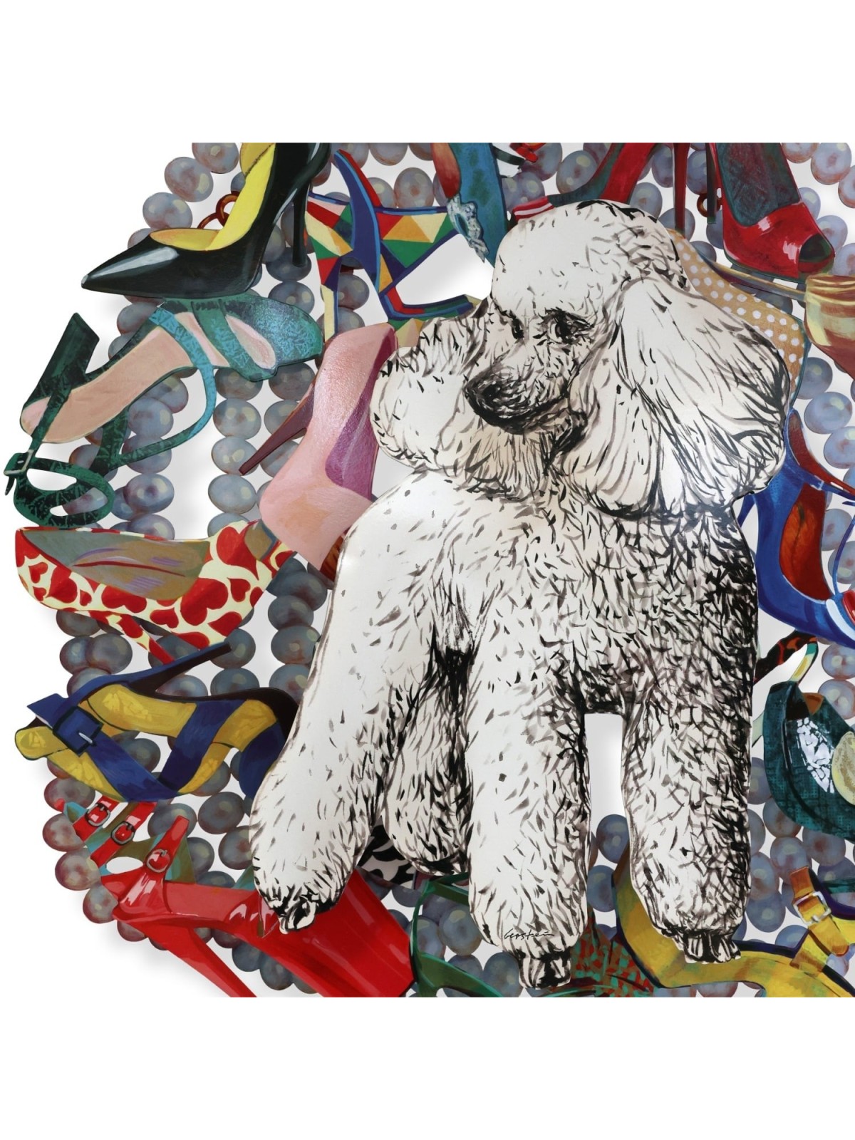 Ivory Poodle: David Gerstein Hand Painted Limited Edition Wall Sculptu
