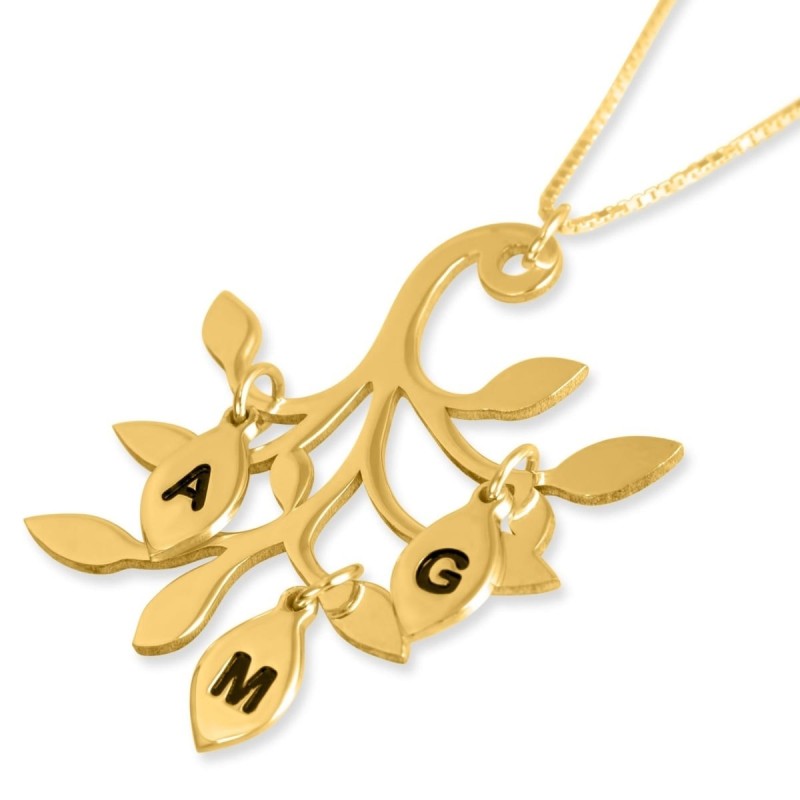 24K Gold Plated Mother's English/Hebrew Personalized Family Tree Neckl