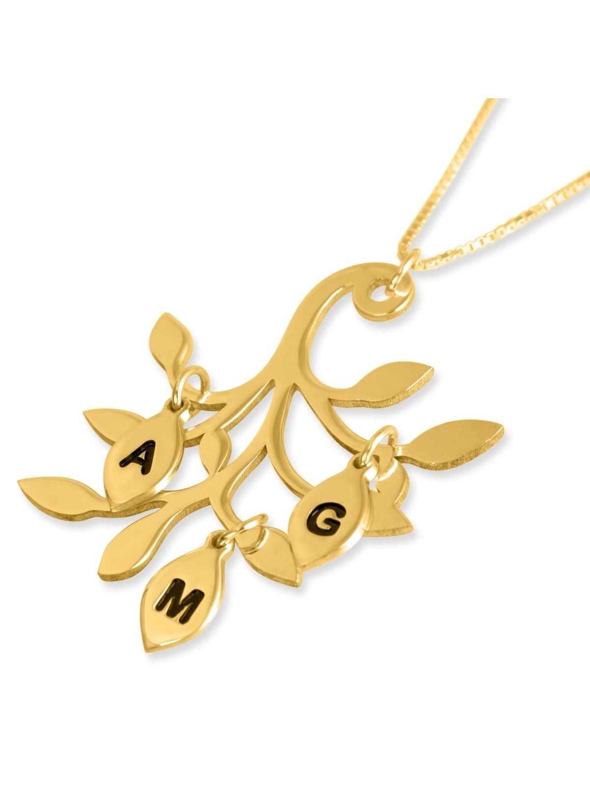 24K Gold Plated Mother's English/Hebrew Personalized Family Tree Neckl