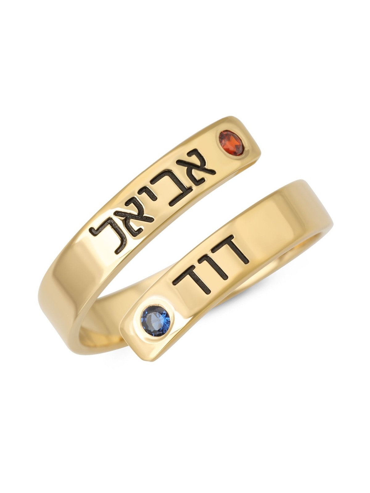 24K Gold-Plated Silver Wrap-Around Two Names Ring with Birthstones