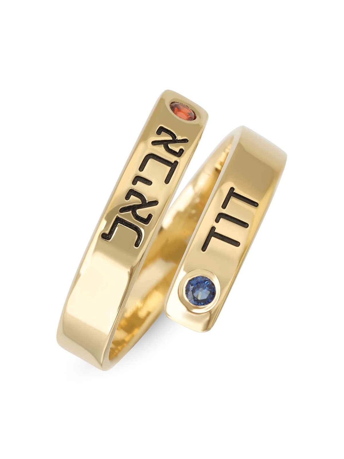 24K Gold-Plated Silver Wrap-Around Two Names Ring with Birthstones