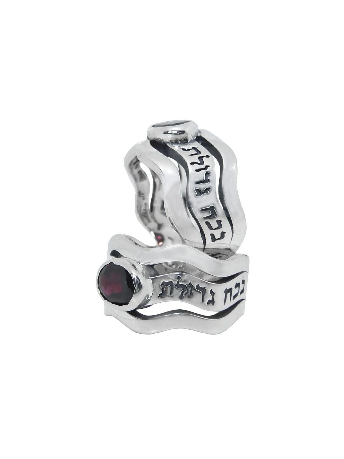 Ana Bekoach: Sterling Silver Wavy Ring with Garnet
