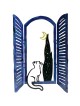 David Gerstein Signed Sculpture - Window with Cat and Moon