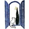 David Gerstein Signed Sculpture - Window with Cat and Moon
