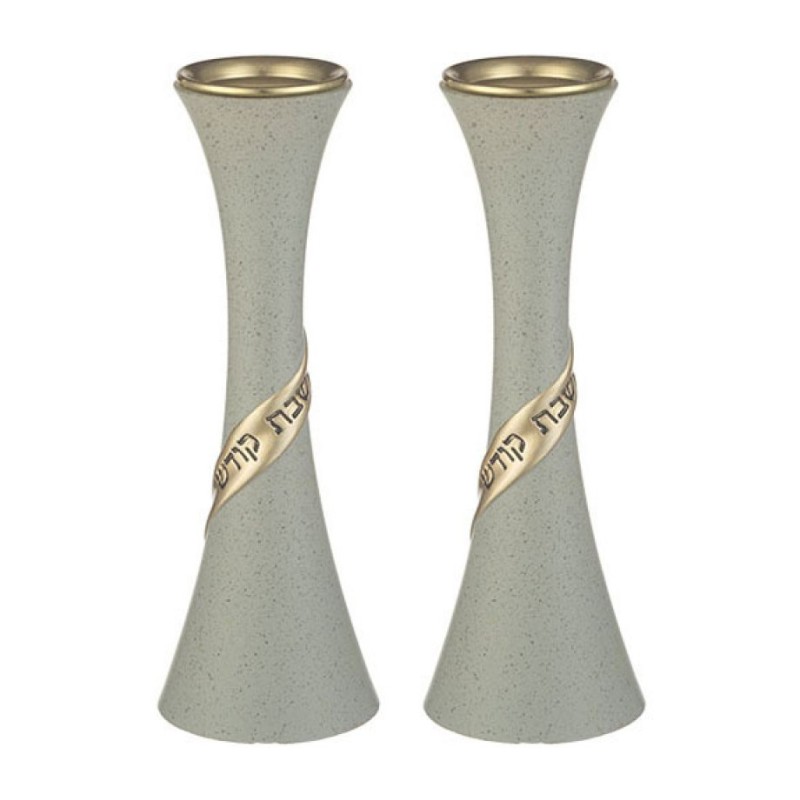 Elegant Gray Polyresin Candlesticks Shab... | Traditional Candlesticks