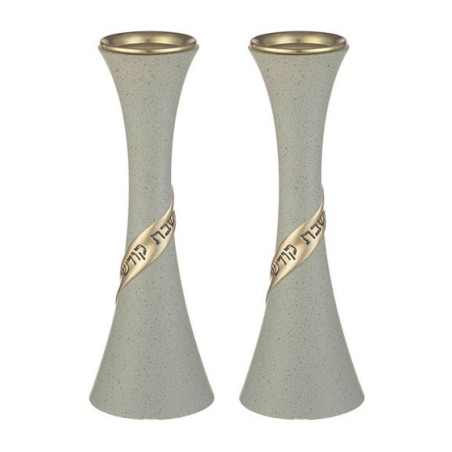 Elegant Gray Polyresin Candlesticks Shab... | Traditional Candlesticks