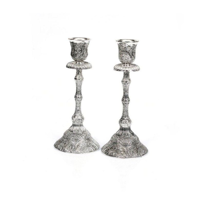 Silver Plated Stem Shabbat Candlesticks ... | Traditional Candlesticks