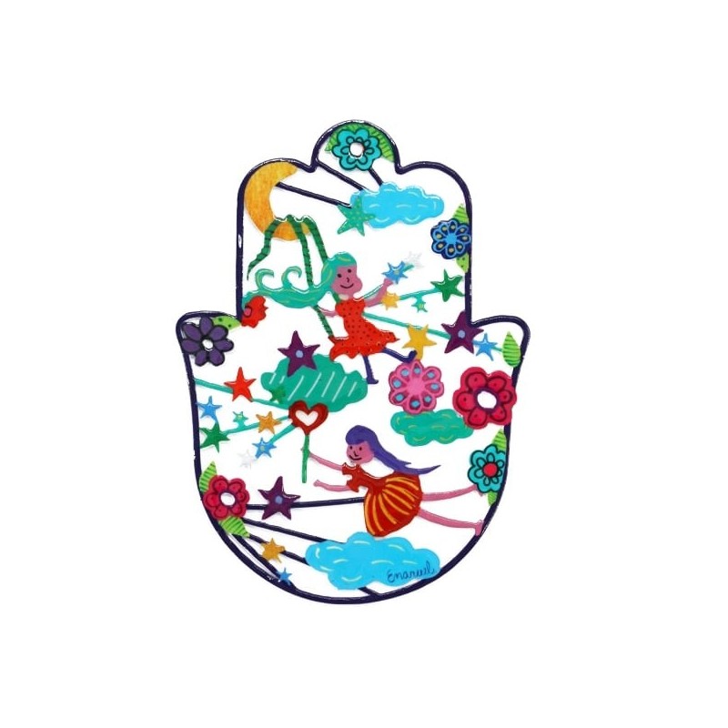 Yair Emanuel Hand Painted Hamsa Wall Hanging - Design Option