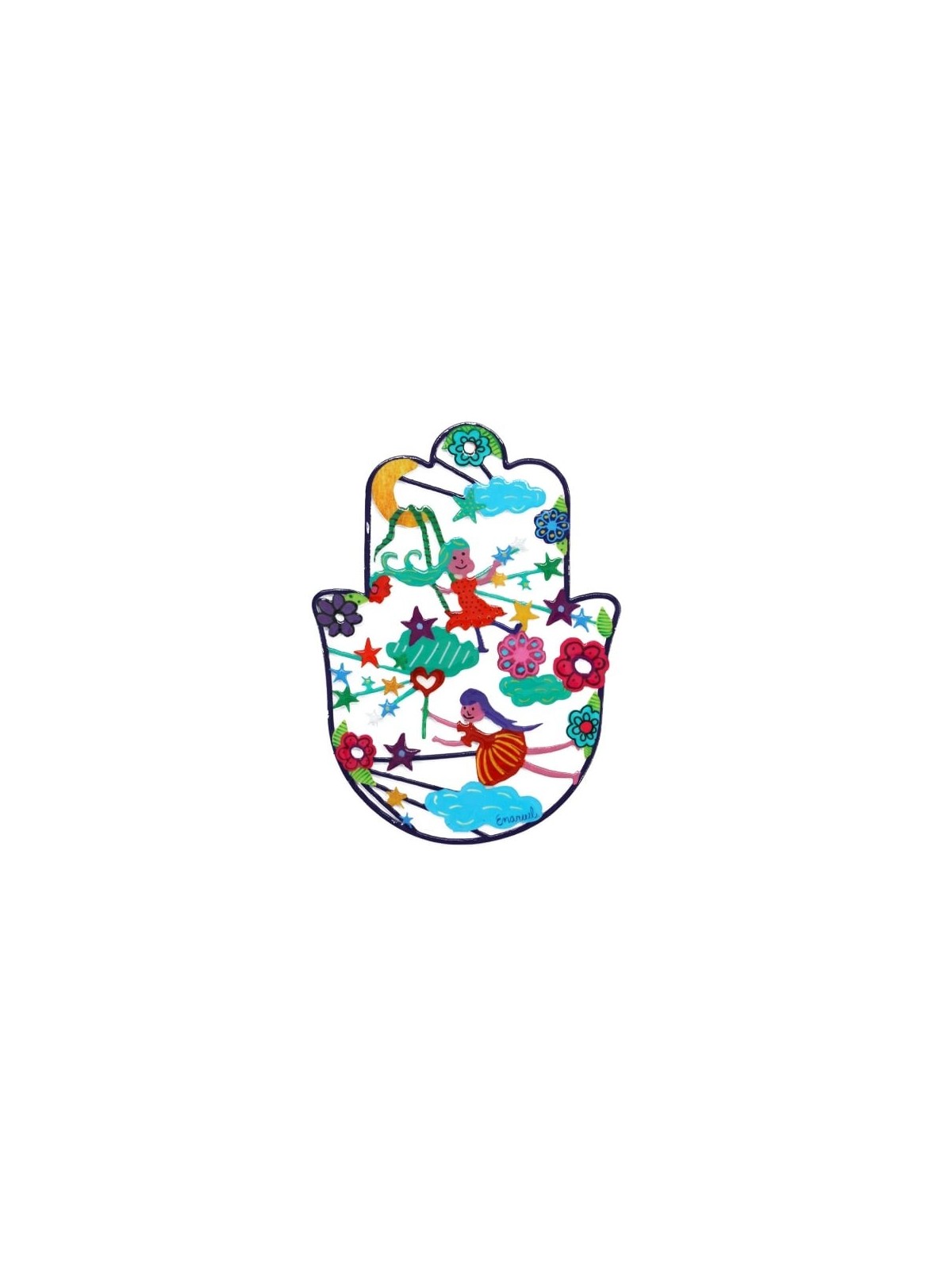 Yair Emanuel Hand Painted Hamsa Wall Hanging - Design Option