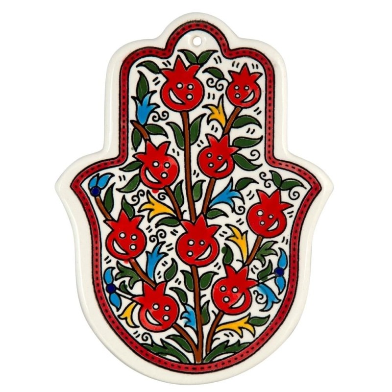 Smiling Pomegranates Hamsa Wall Hanging. Armenian Ceramic