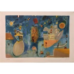 Independence Day at the Port. Artist: Nahum Gutman. Signed & Numbered