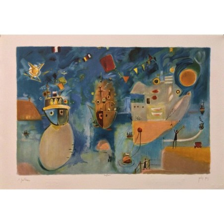 Independence Day at the Port. Artist: Nahum Gutman. Signed & Numbered