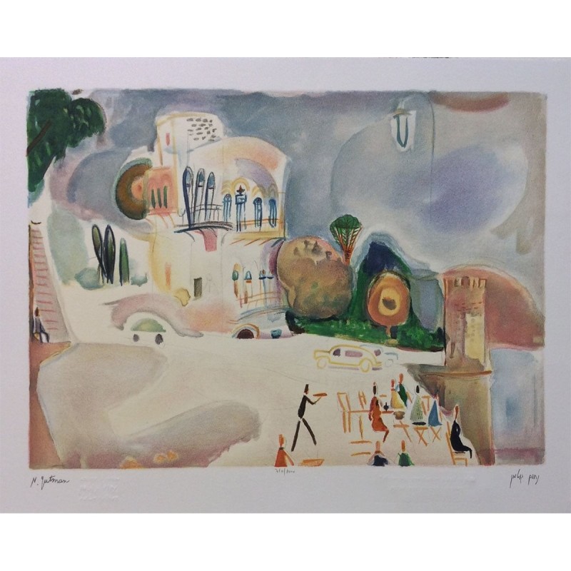 Cafe in Tiberias. Artist: Nahum Gutman. Signed & Numbered Limited Edit