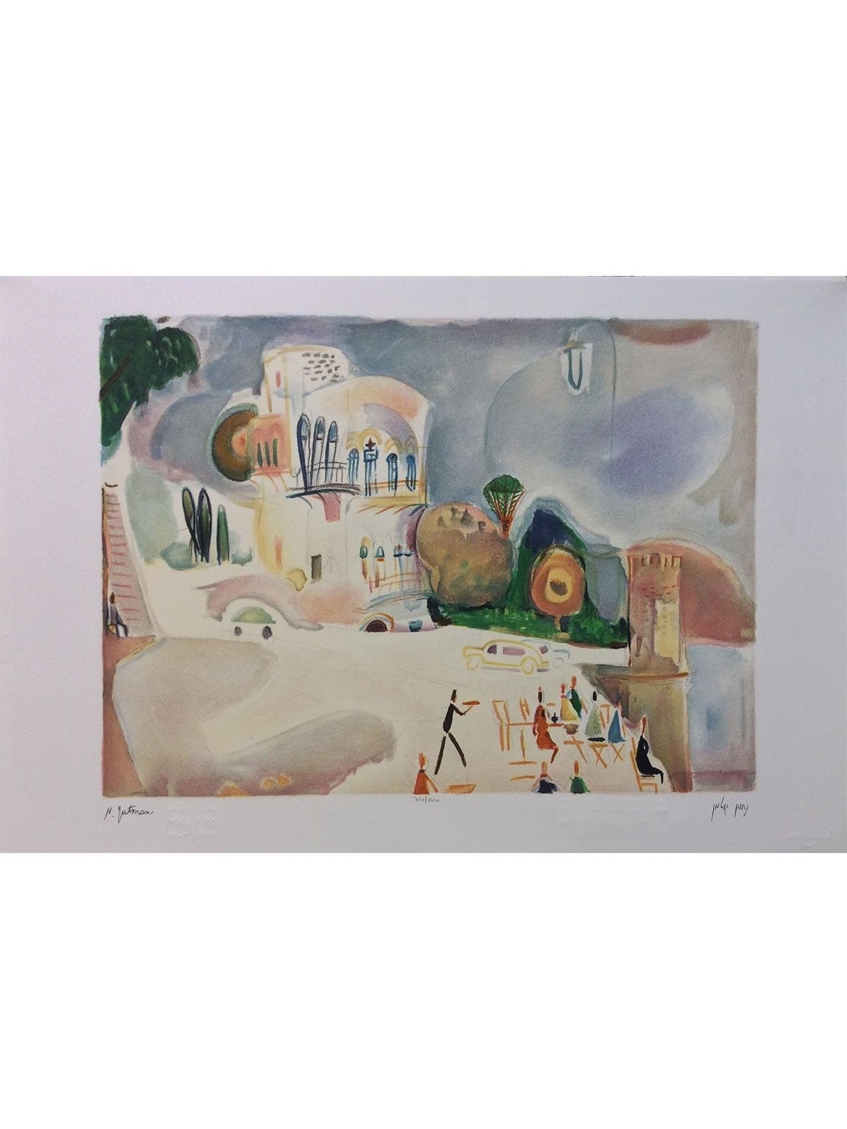 Cafe in Tiberias. Artist: Nahum Gutman. Signed & Numbered Limited Edit