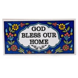 Flower Wall Hanging Tile with Blessing. Armenian Ceramic